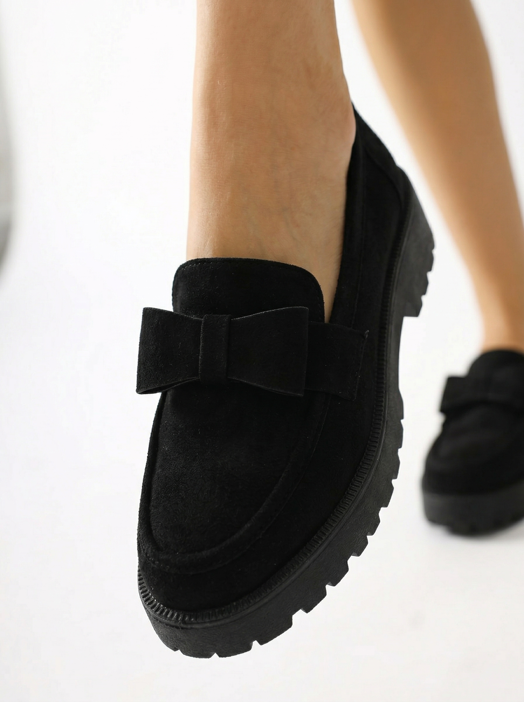 Pantofi casual dama negri din piele ecologica intoarsa Brielle #24664