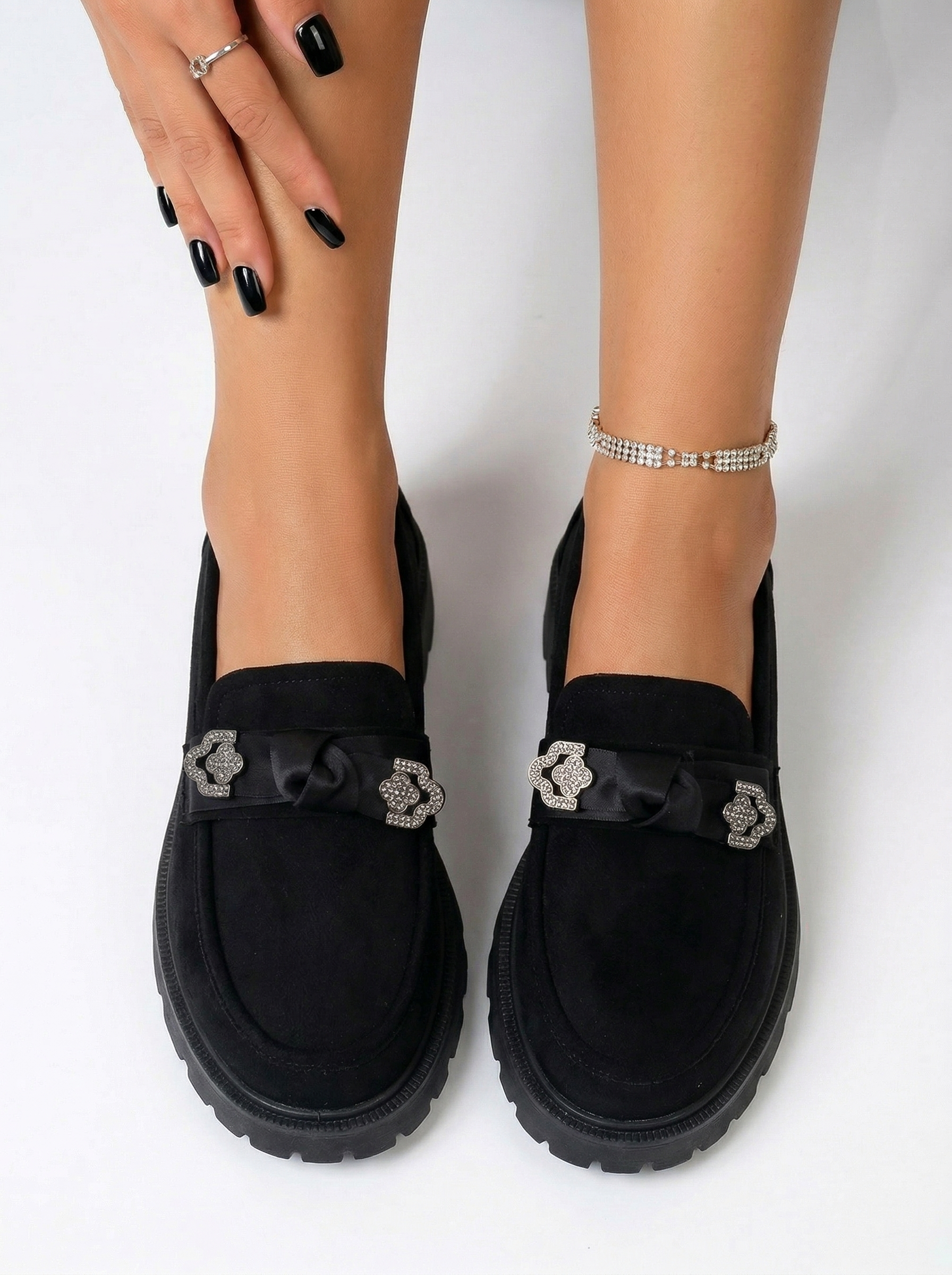 Pantofi casual dama negri din piele ecologica intoarsa Elaris #24670