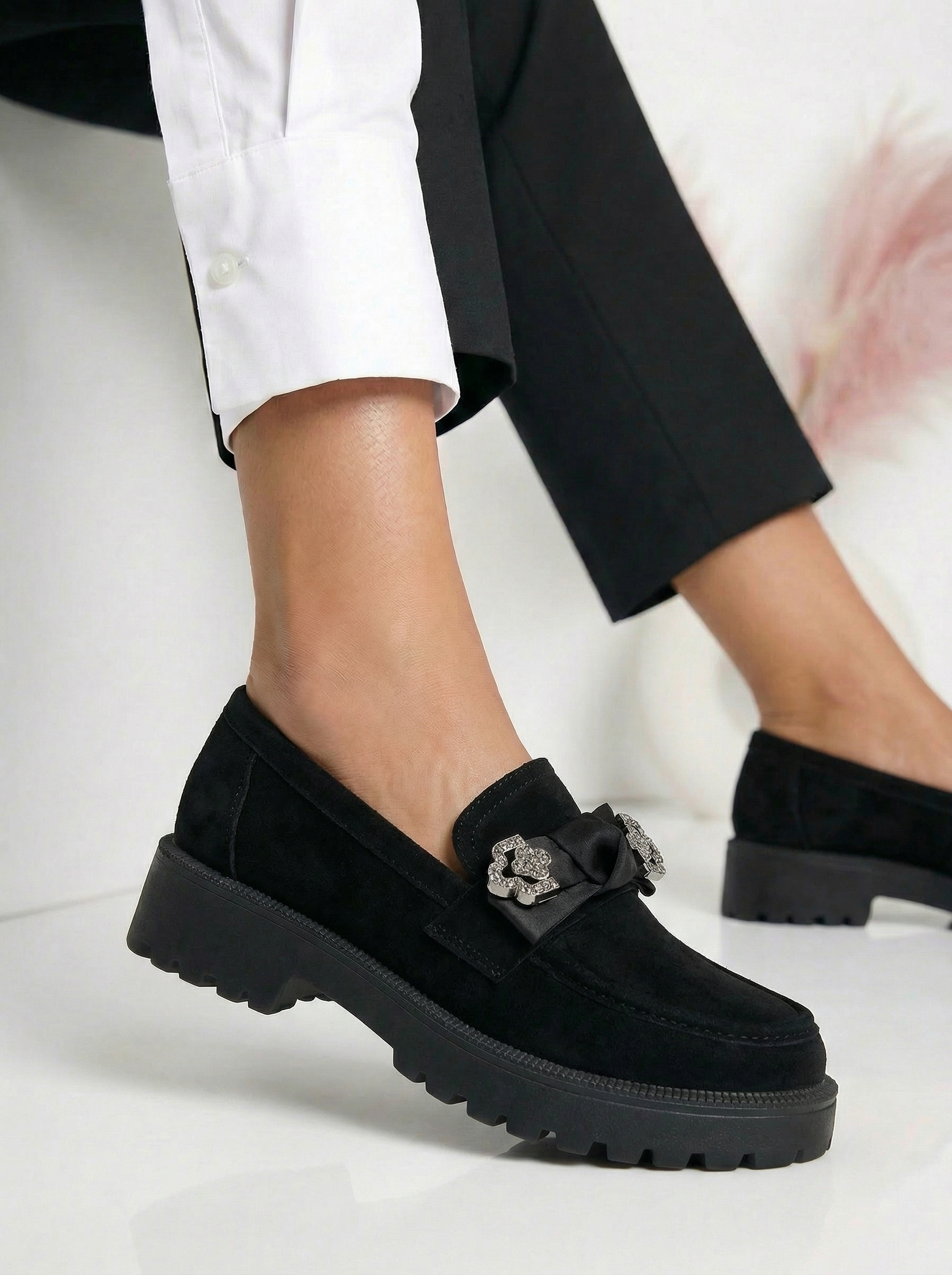 Pantofi casual dama negri din piele ecologica intoarsa Elaris #24670