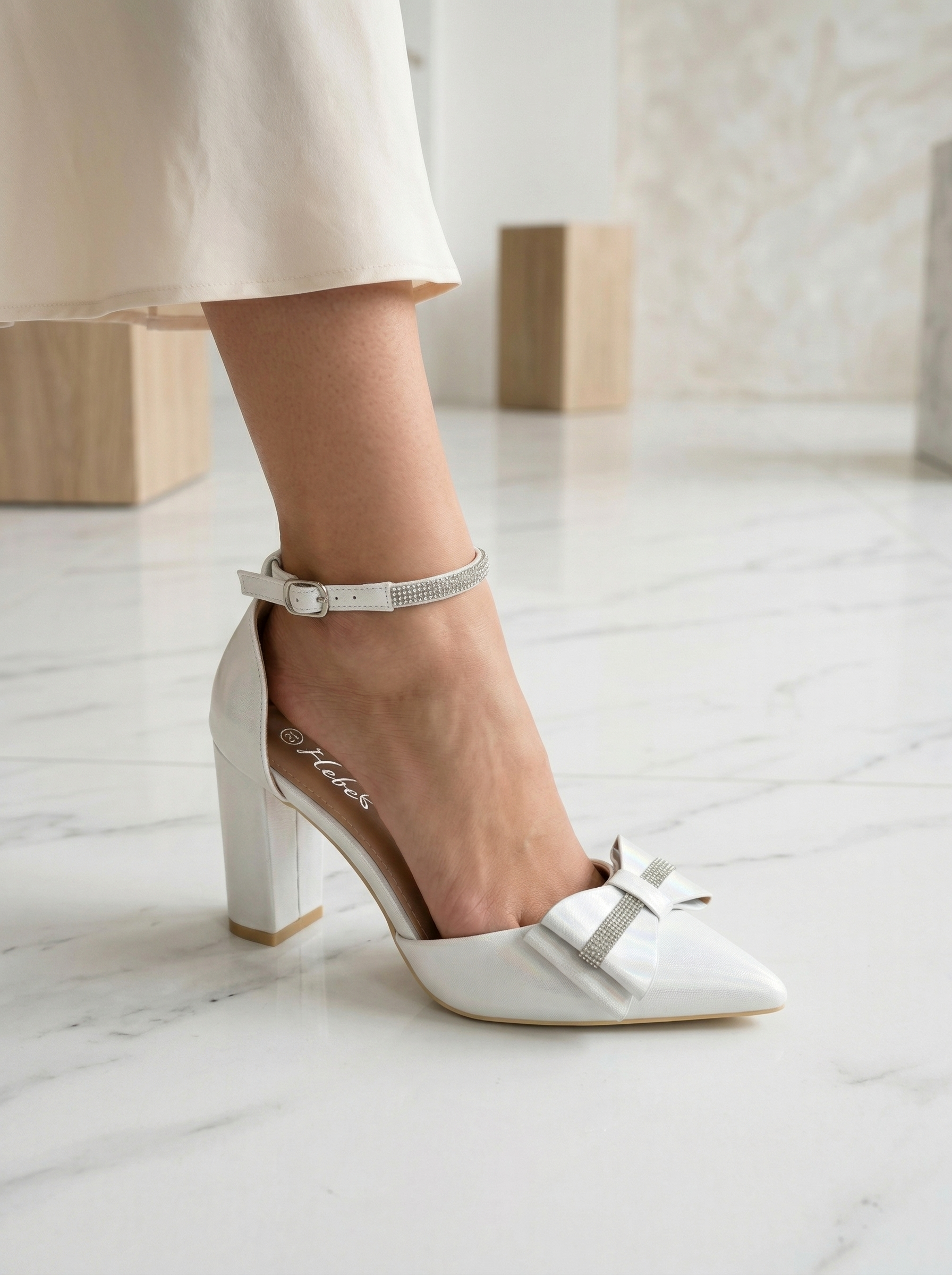 Pantofi cu toc dama argintii din piele ecologica Elis #24673