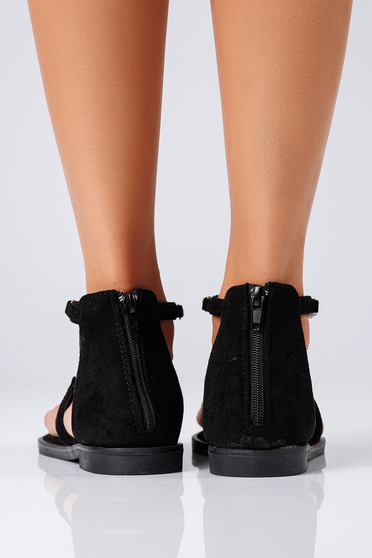 Sandale cu talpa joasa dama negre din piele ecologica intoarsa Odette #24685