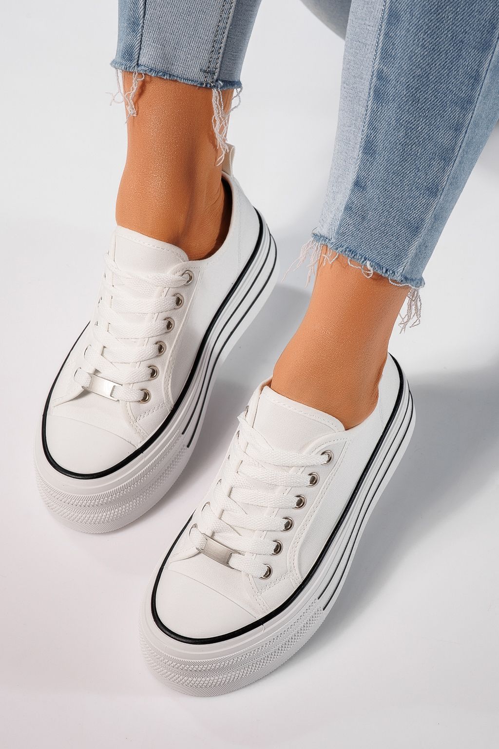 Adidasi dama albi din material textil Sophia #24728