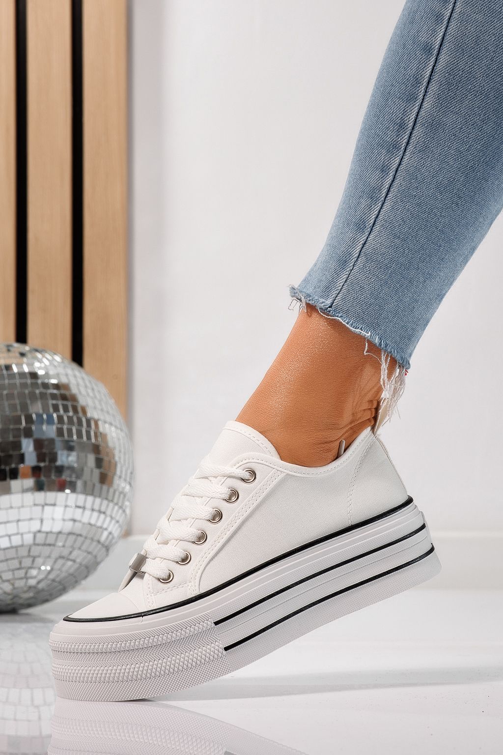 Adidasi dama albi din material textil Sophia #24728