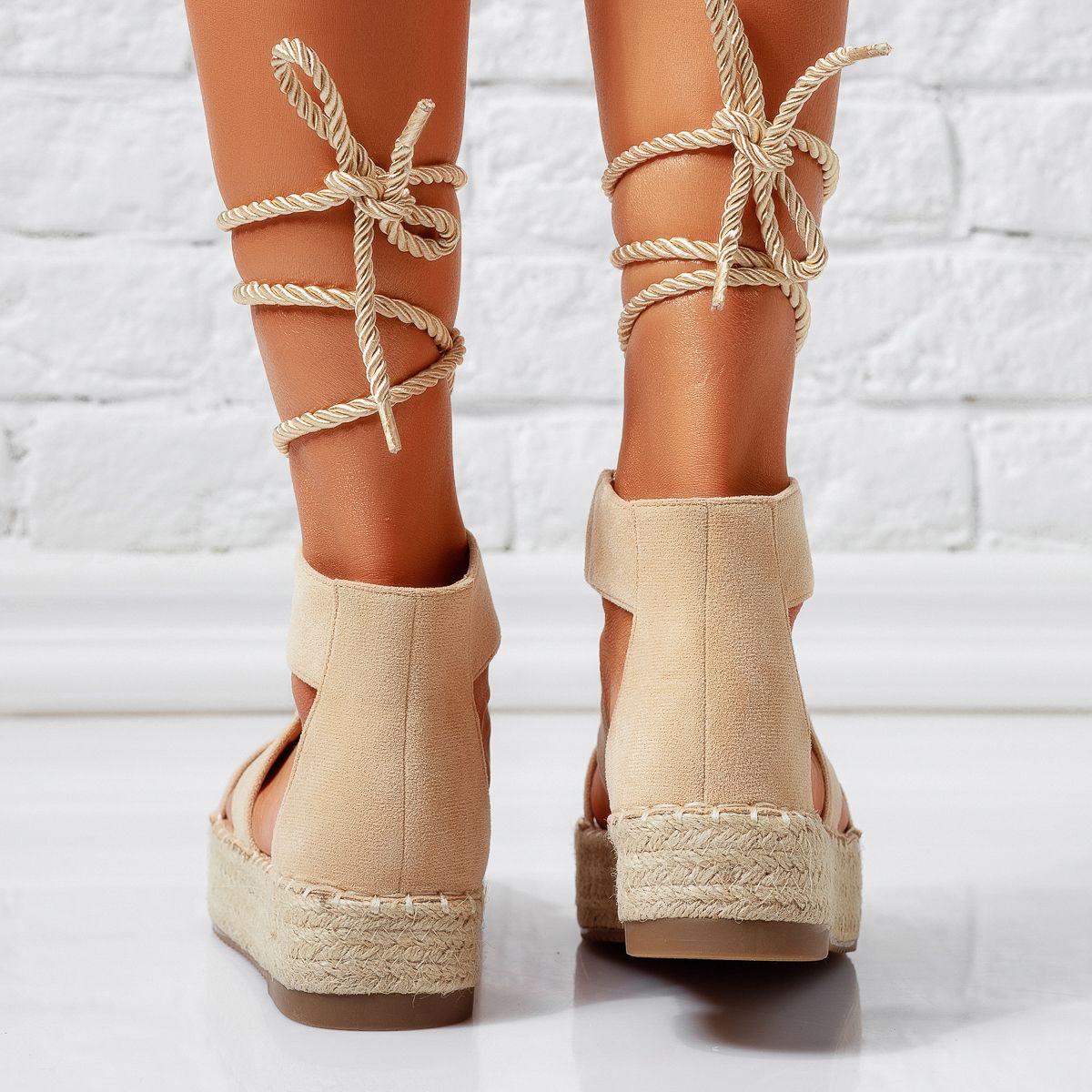 Sandale cu platforma dama bej din piele ecologica intoarsa Miha #24787