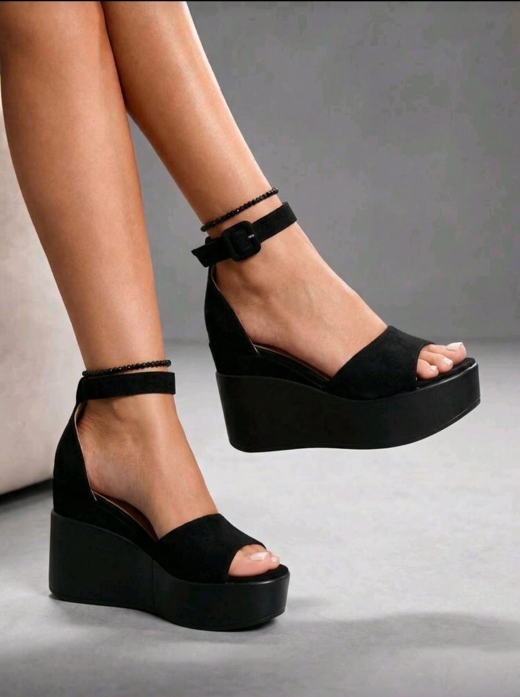 Sandale cu platforma dama negre din piele ecologica intoarsa Reese #24789