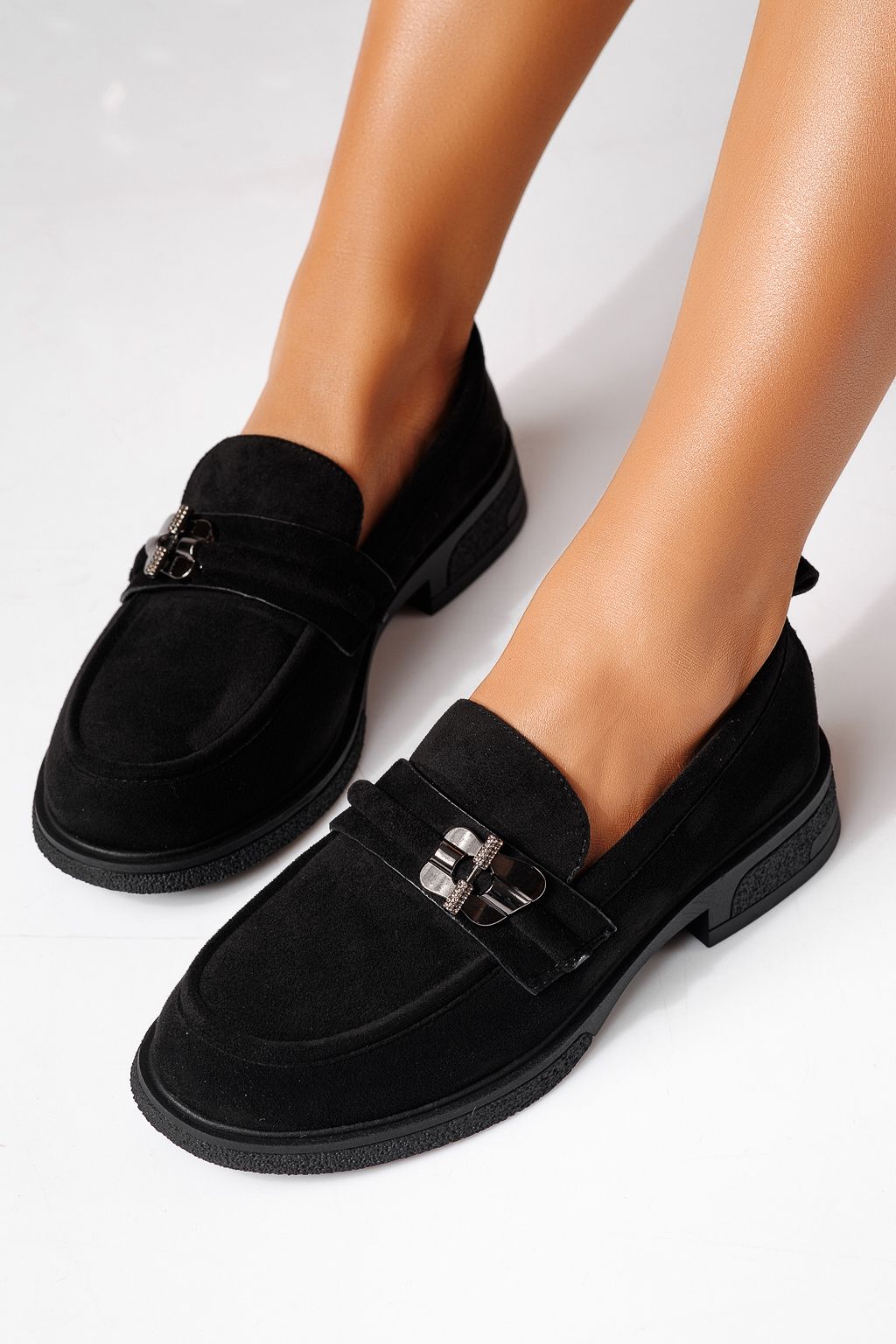 Pantofi casual dama negri din piele ecologica intoarsa Calista #24895