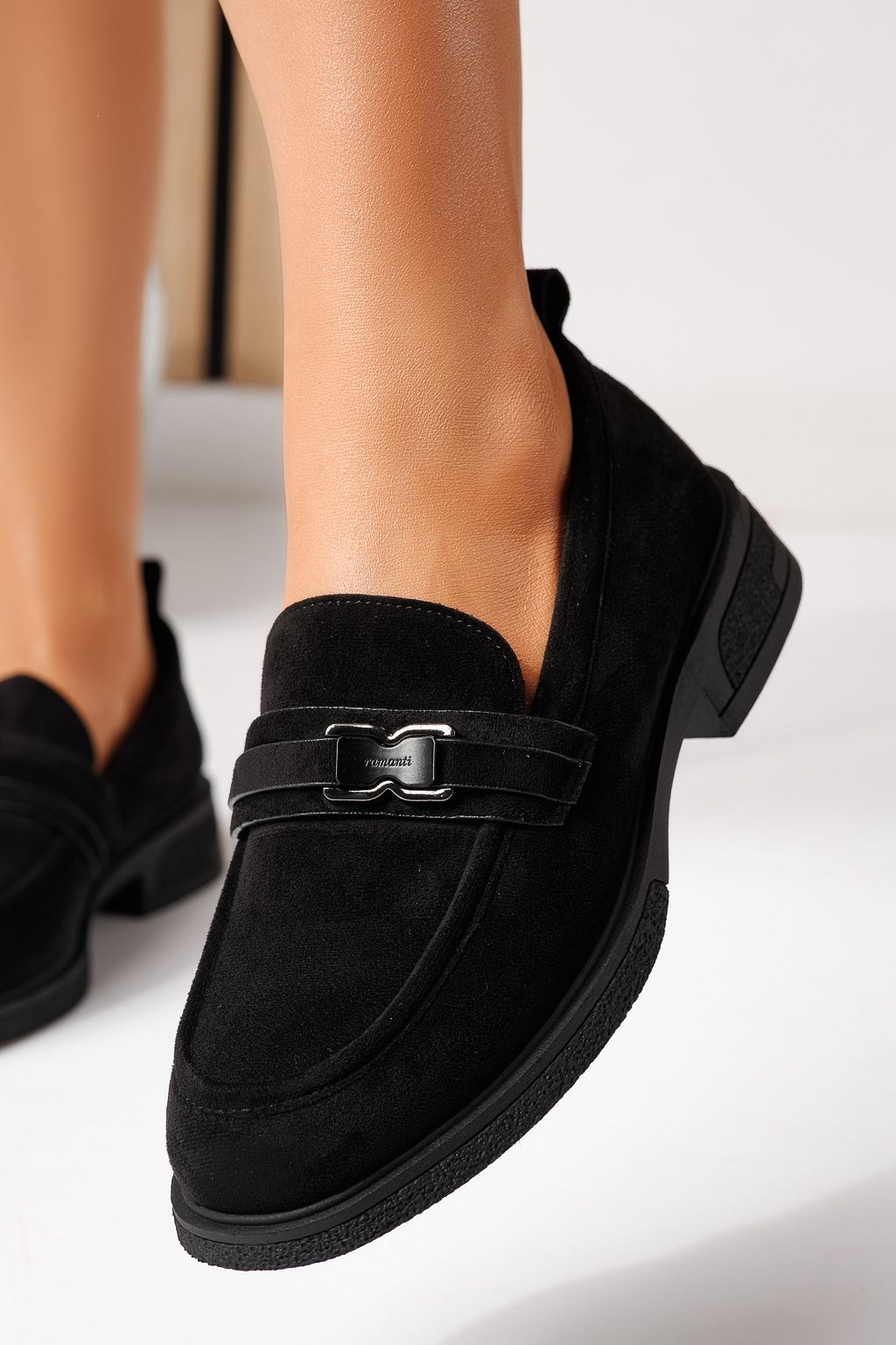 Pantofi casual dama negri din piele ecologica intoarsa Cassia #24903