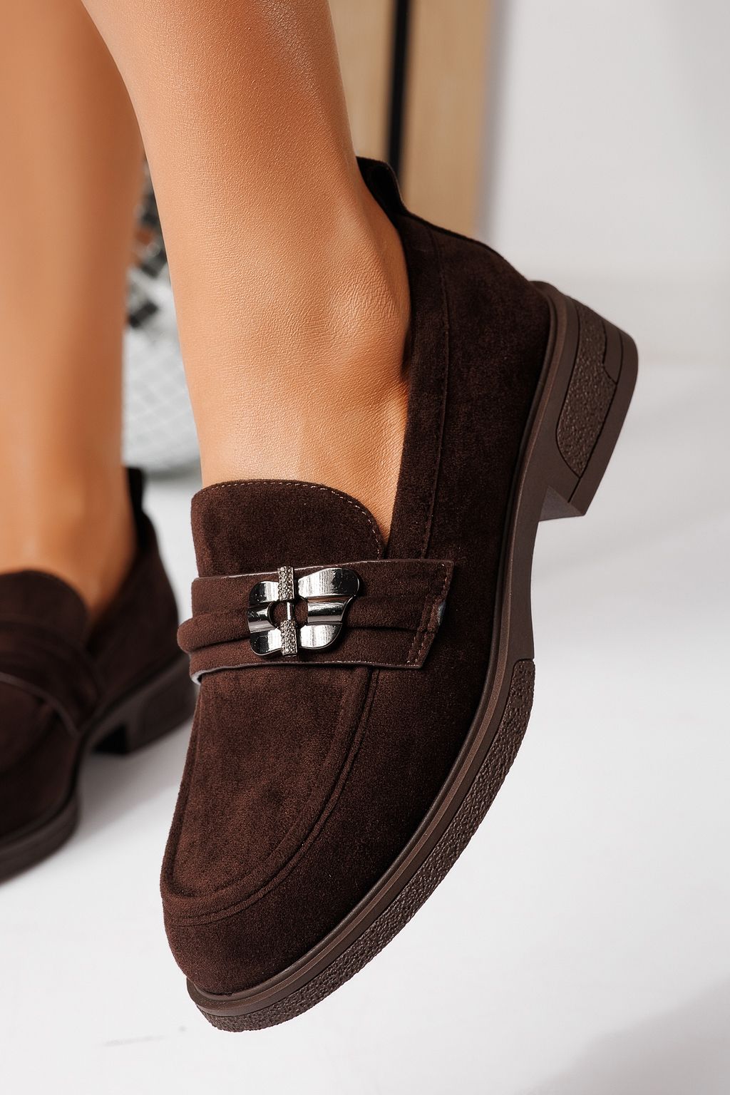 Pantofi casual dama maro din piele ecologica intoarsa Calista #24899