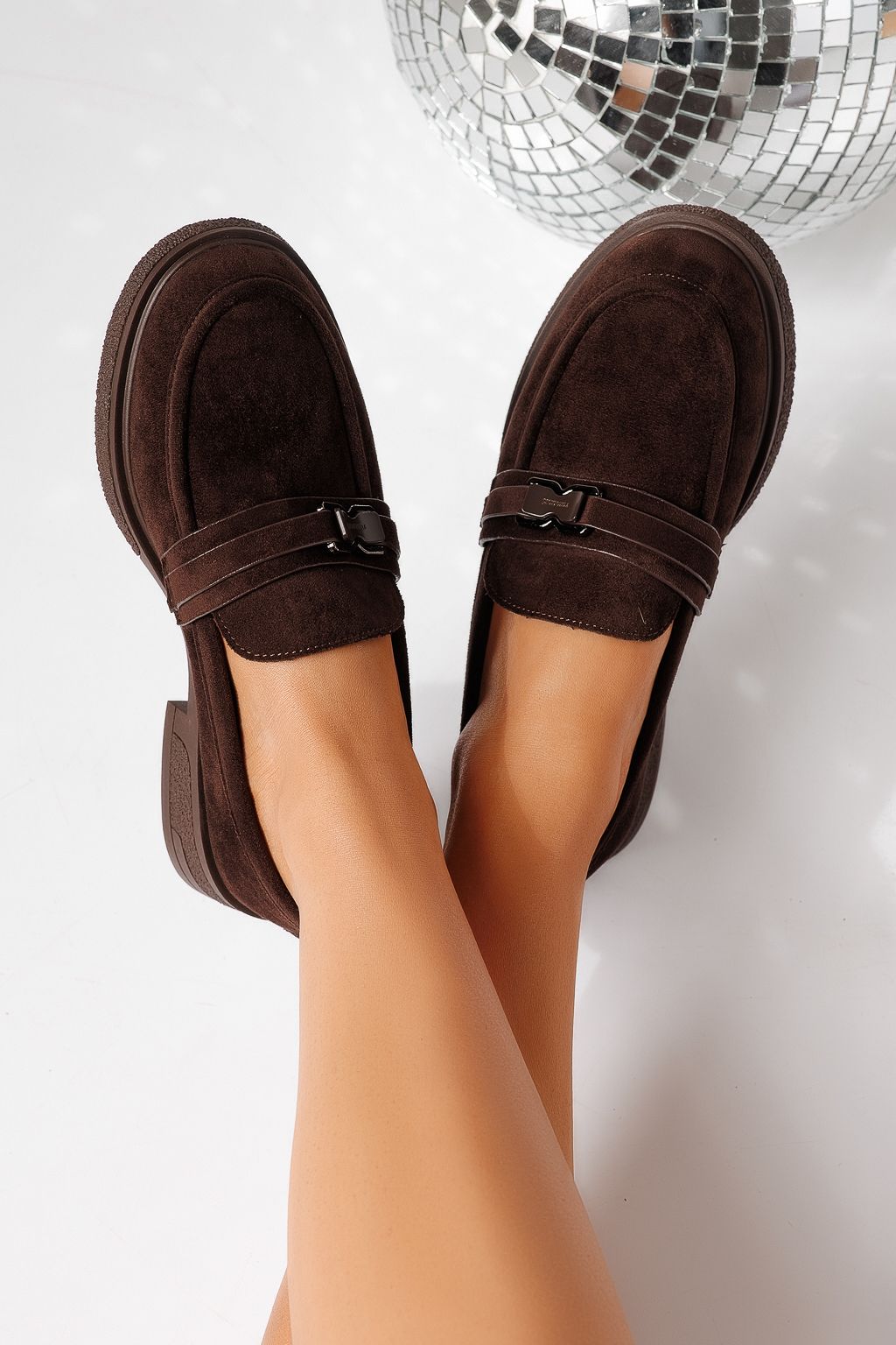 Pantofi casual dama maro din piele ecologica intoarsa Cassia #24900