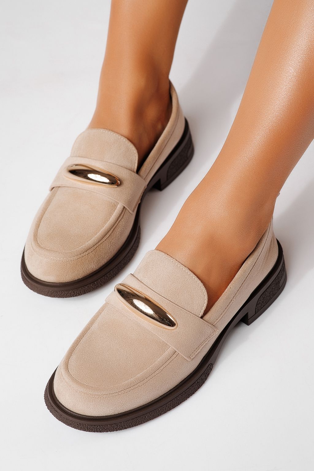 Pantofi casual dama bej din piele ecologica intoarsa Chiara #24904