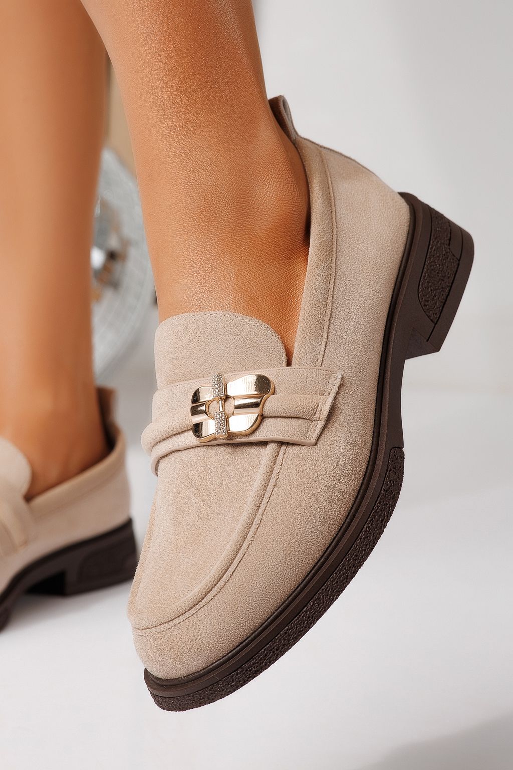 Pantofi casual dama bej din piele ecologica intoarsa Calista #24898