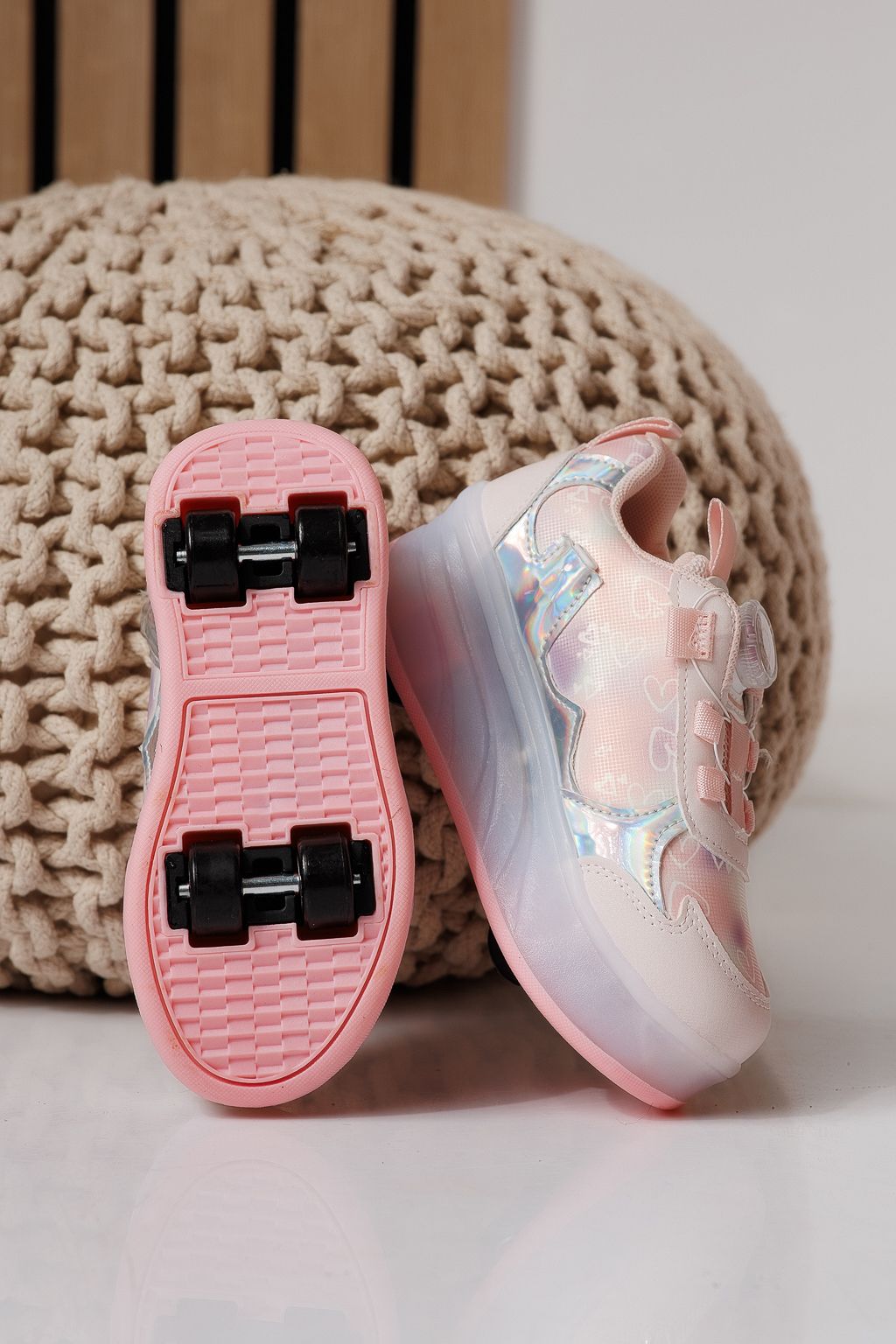 Adidasi cu role roz din material textil Helys3 #24869