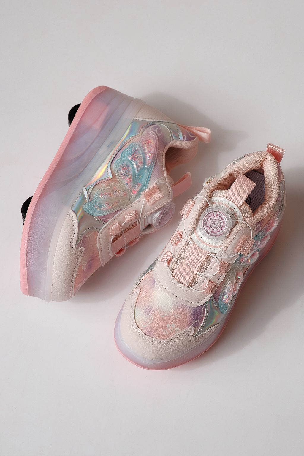 Adidasi cu role roz din material textil Helys3 #24869