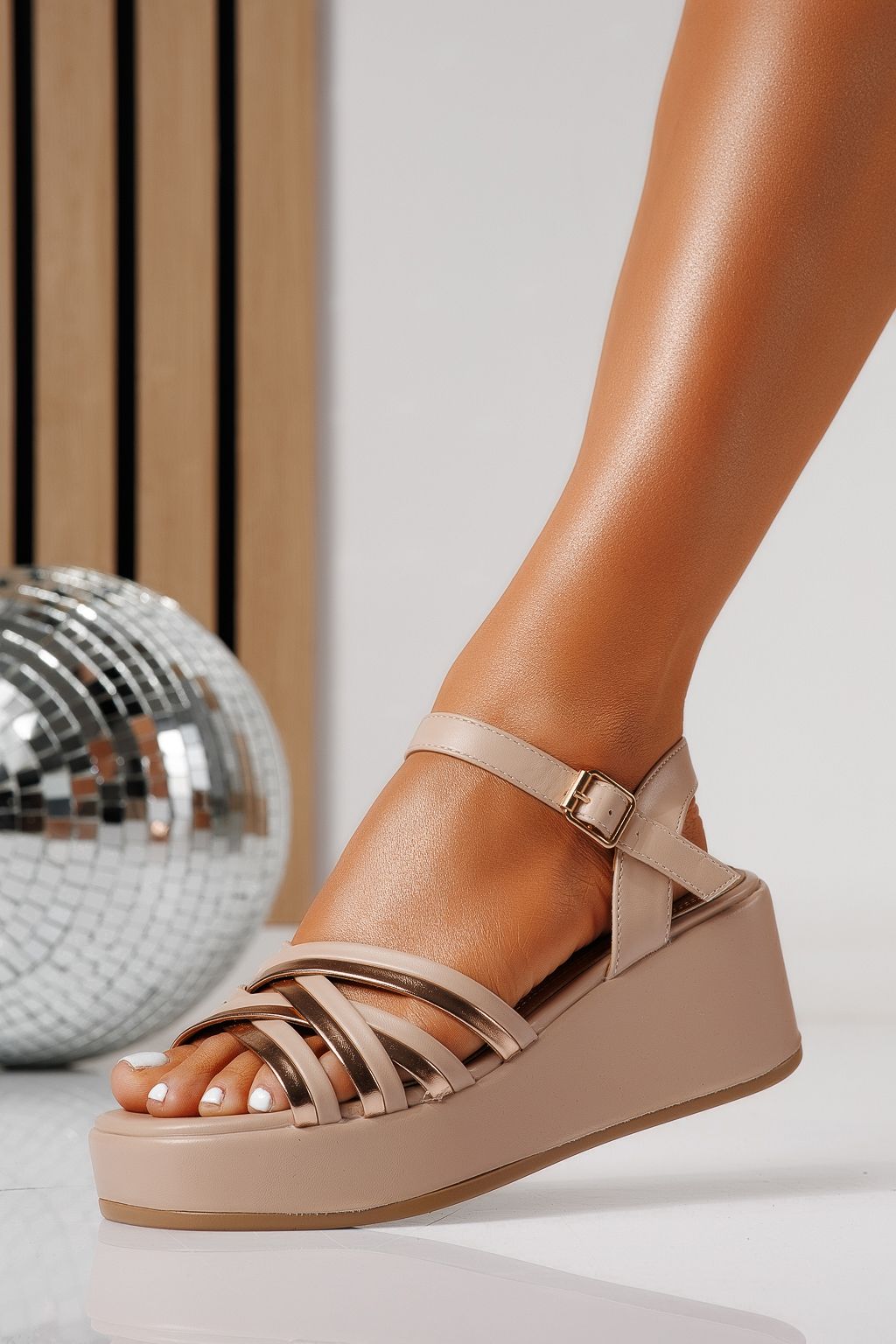 Sandale cu platforma dama bej din piele ecologica Anora #24745