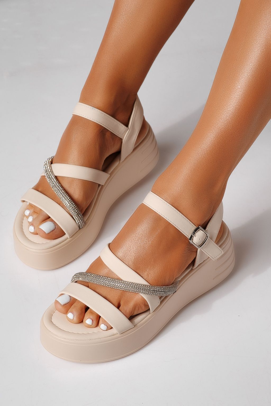 Sandale cu platforma dama bej din piele ecologica Seris #24714