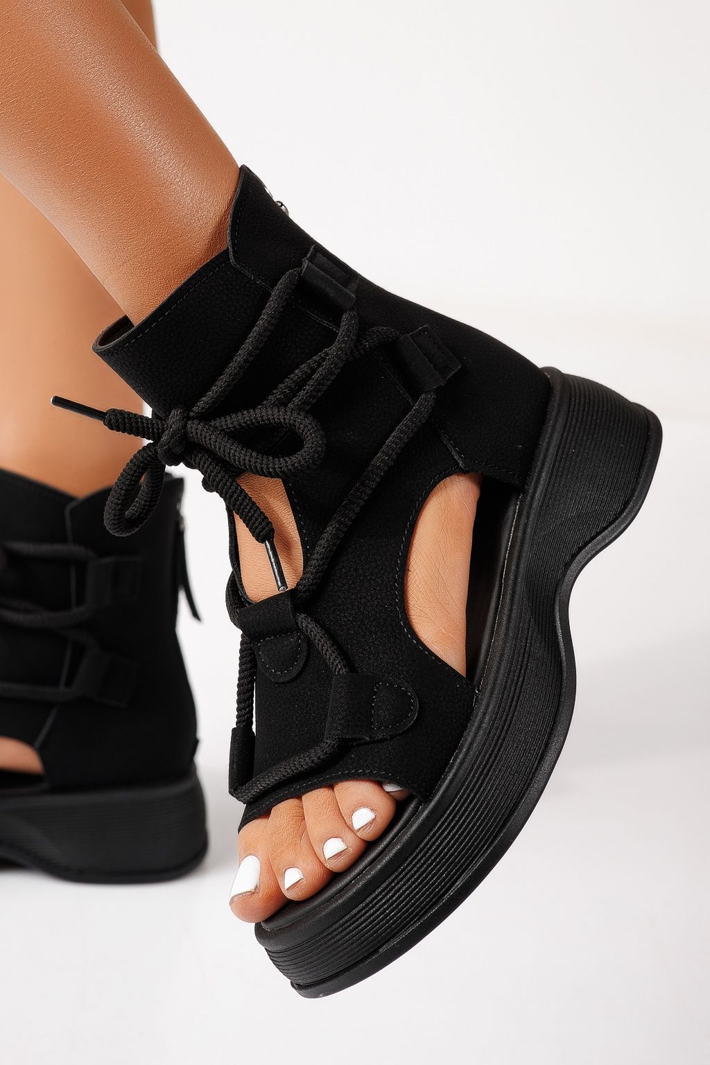 Sandale cu platforma dama negre din piele ecologica Calista #24838