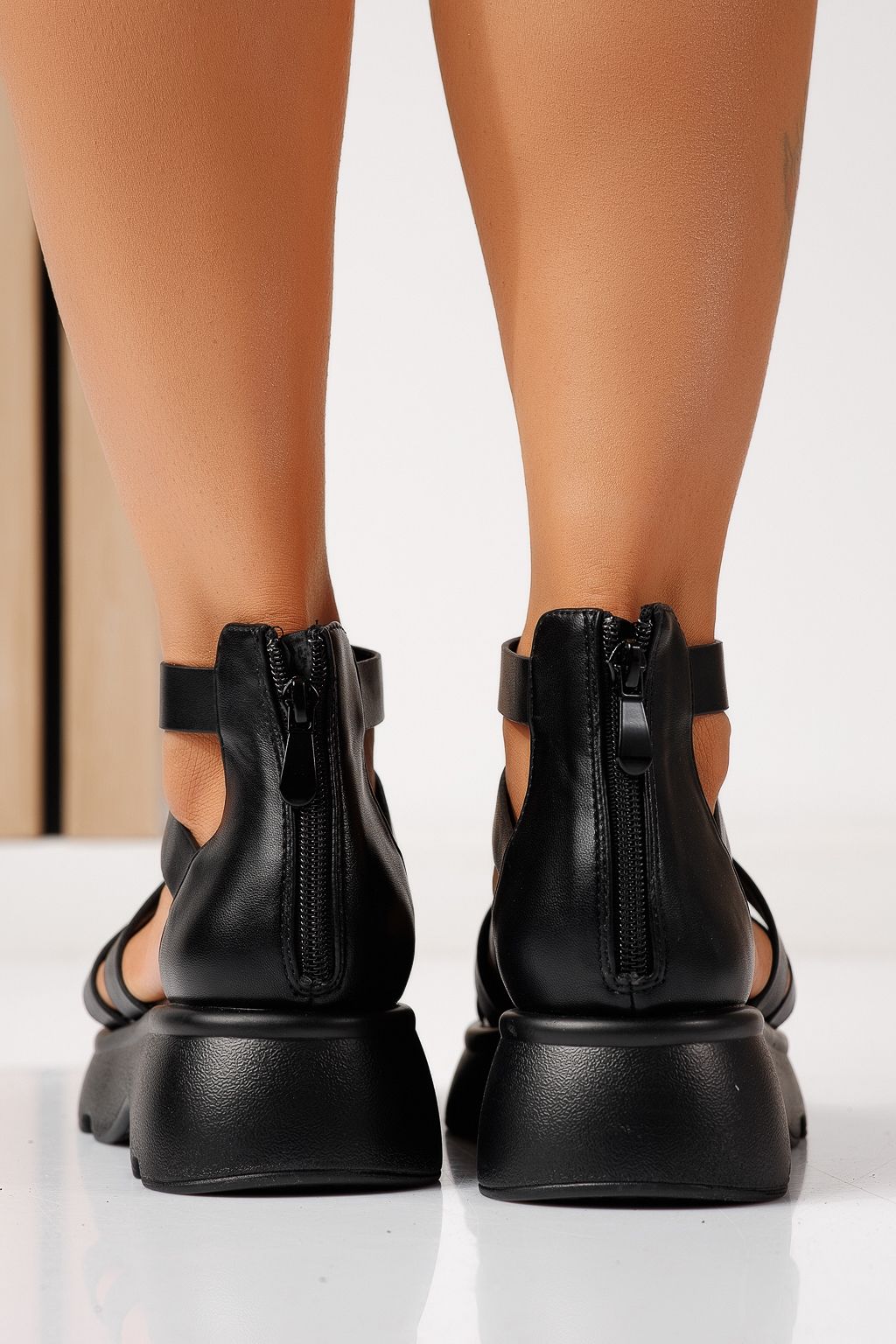 Sandale cu platforma dama negre din piele ecologica Alisa #24738