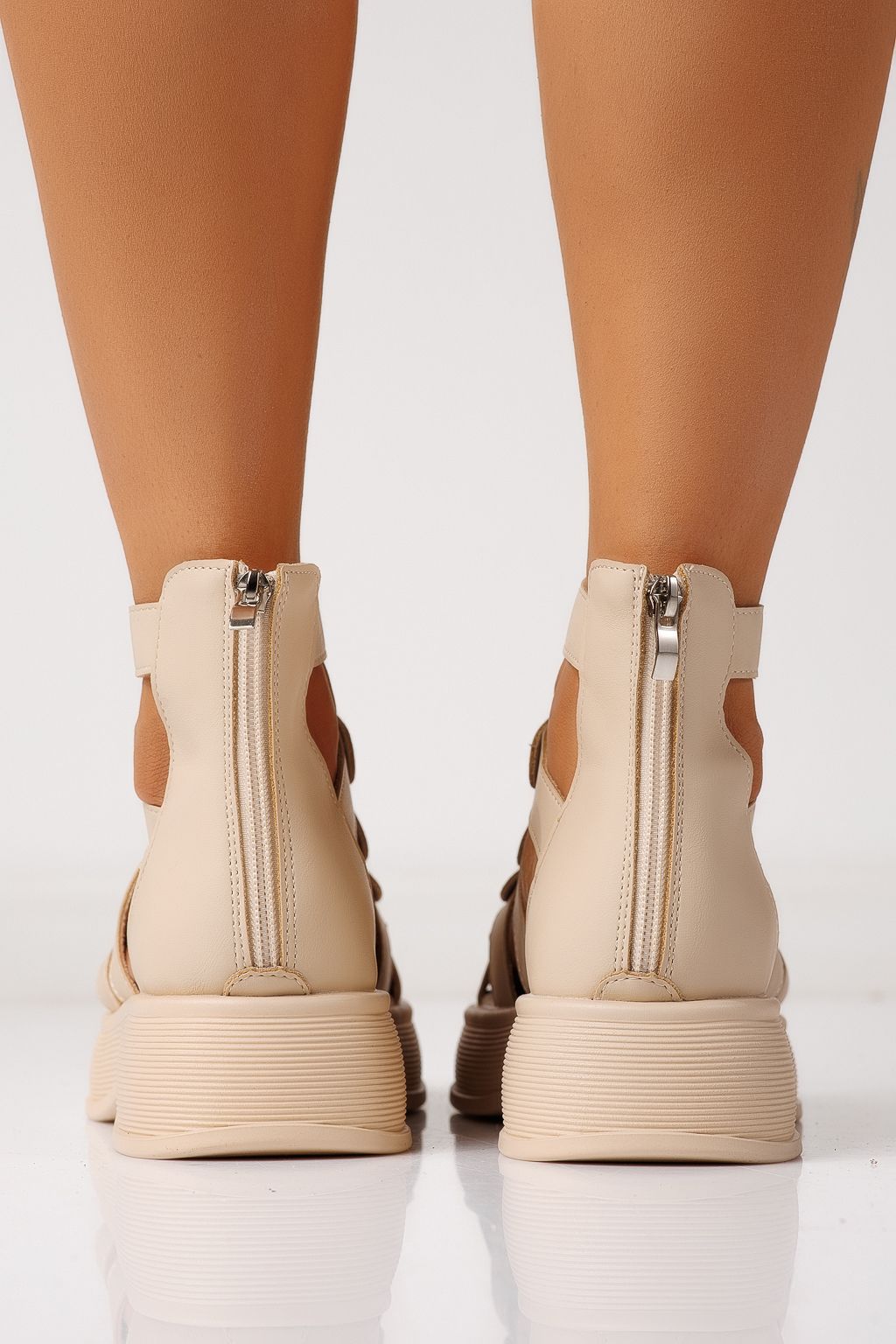 Sandale cu platforma dama bej din piele ecologica Sabina #24836