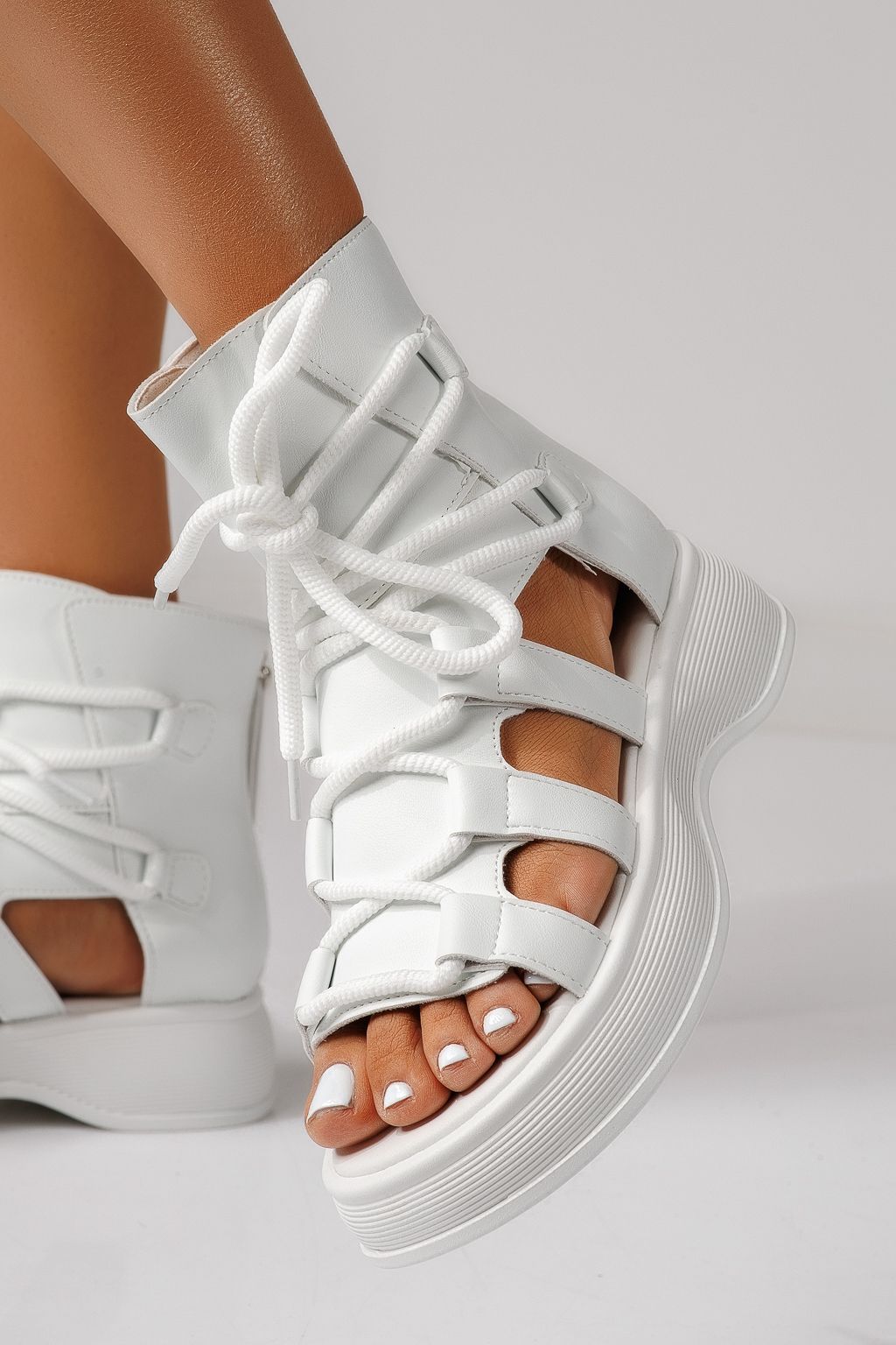 Sandale cu platforma dama albe din piele ecologica Melina #24832