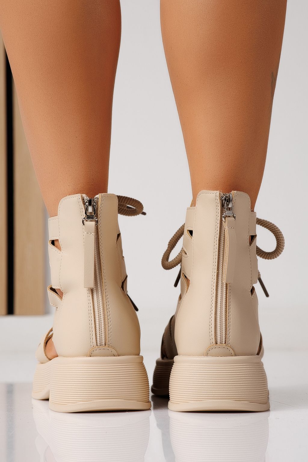 Sandale cu platforma dama bej din piele ecologica Elina #24830