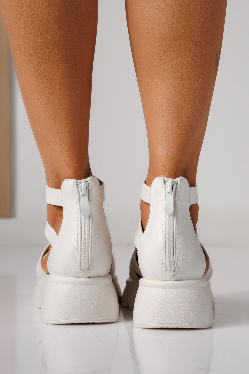 Sandale cu platforma dama albe din piele ecologica Aida #24736