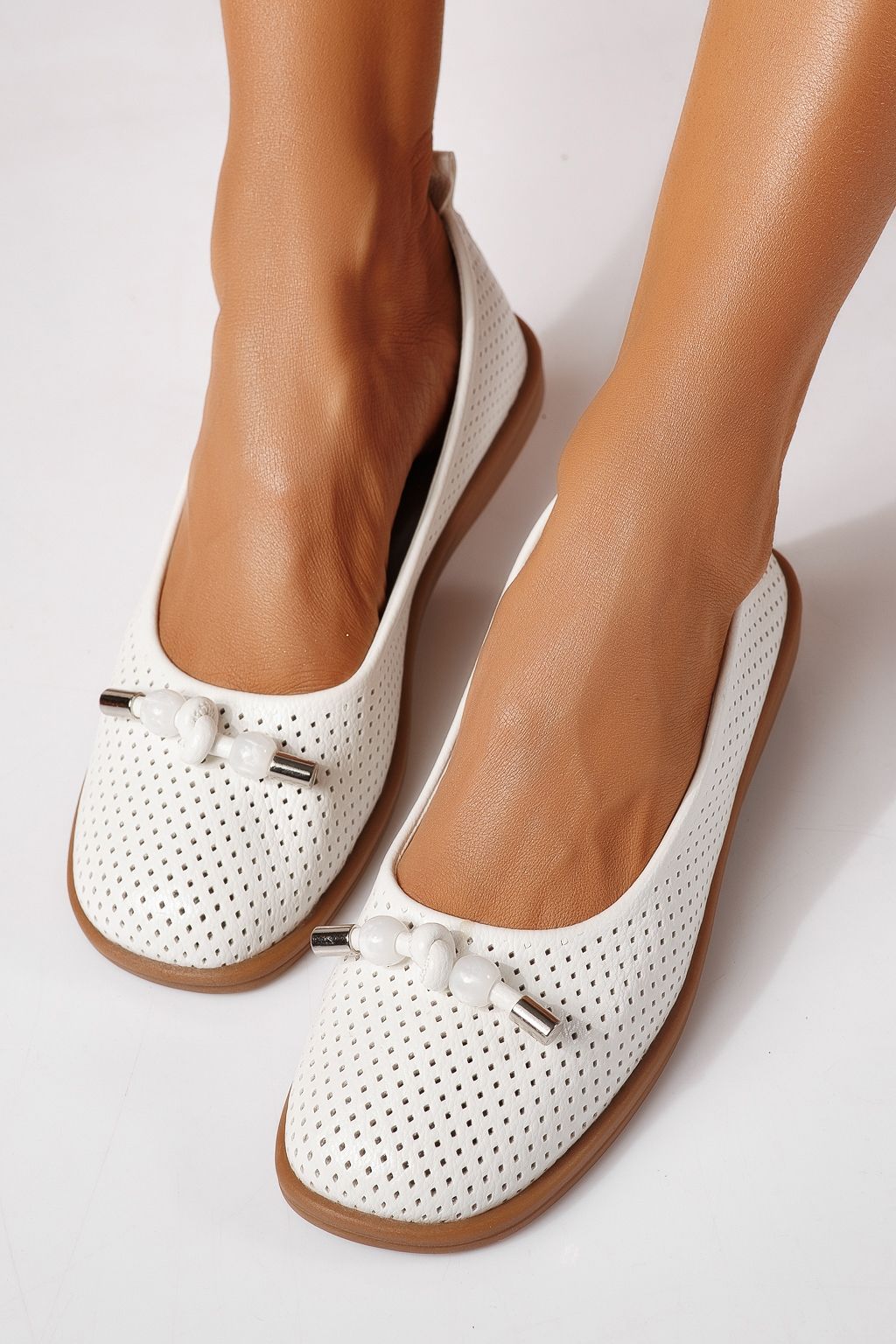 Balerini dama albi din piele ecologica Aeliana #24873