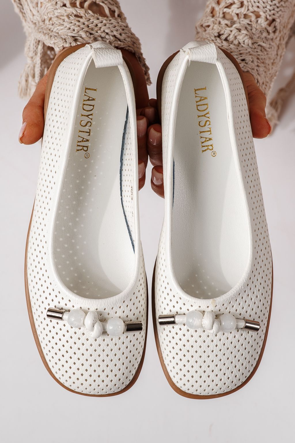 Balerini dama albi din piele ecologica Aeliana #24873