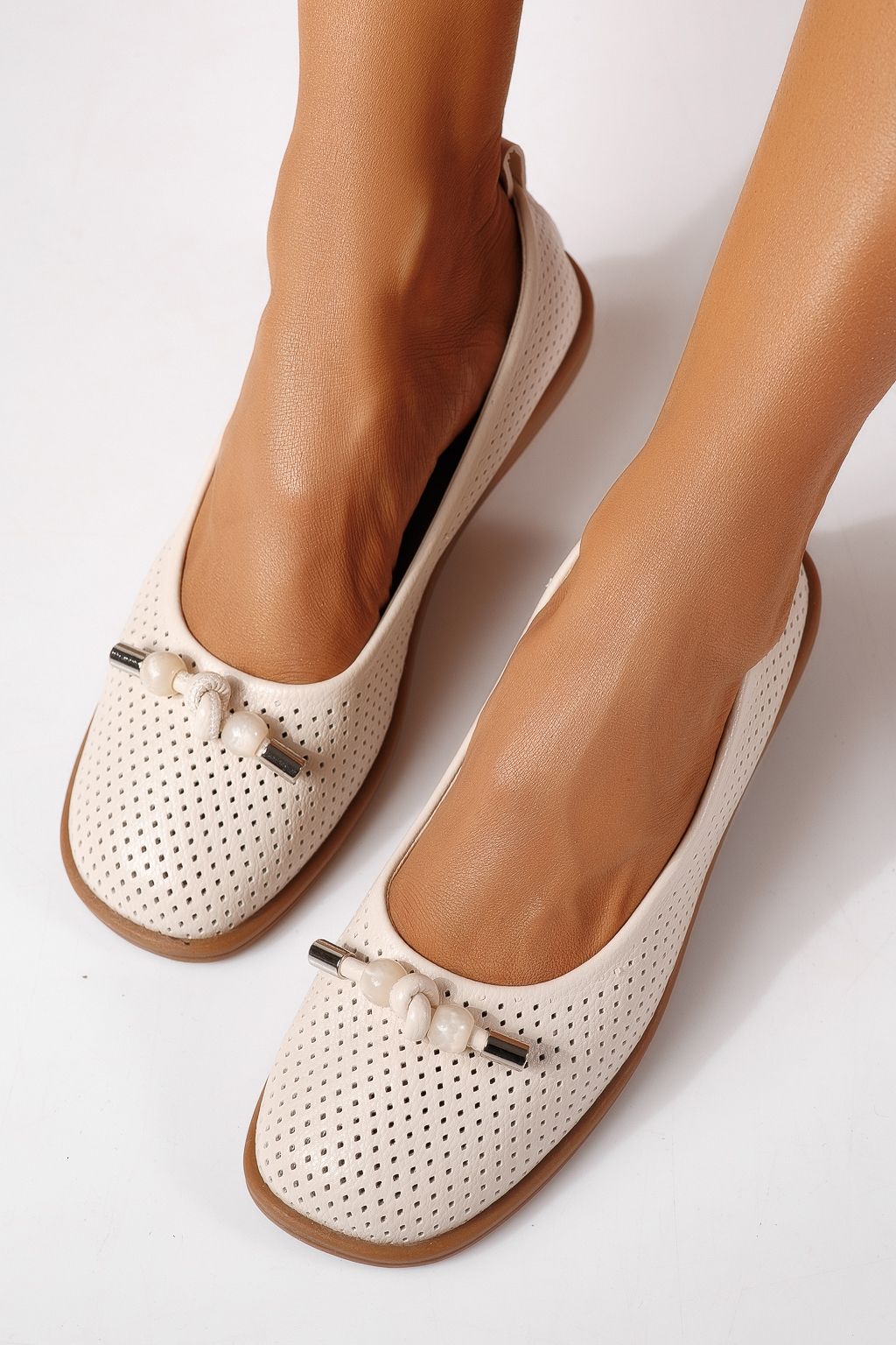 Balerini dama bej din piele ecologica Aeliana #24874