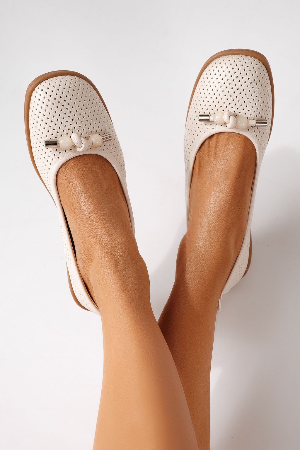 Balerini dama bej din piele ecologica Aeliana #24874