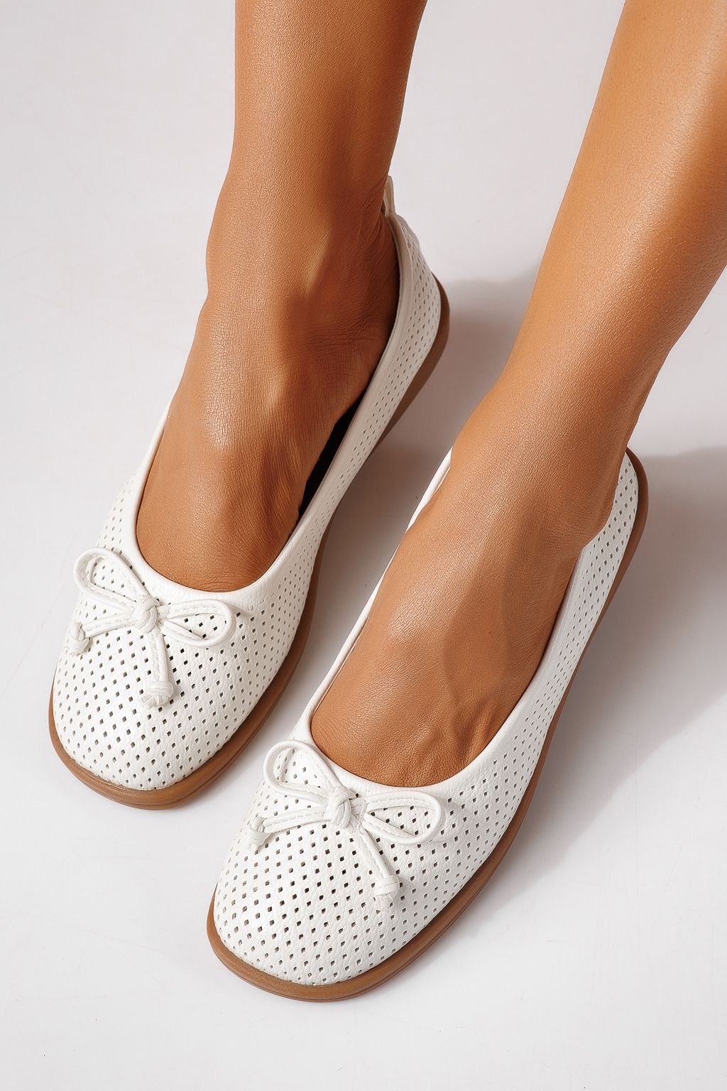 Balerini dama albi din piele ecologica Brielle #24888