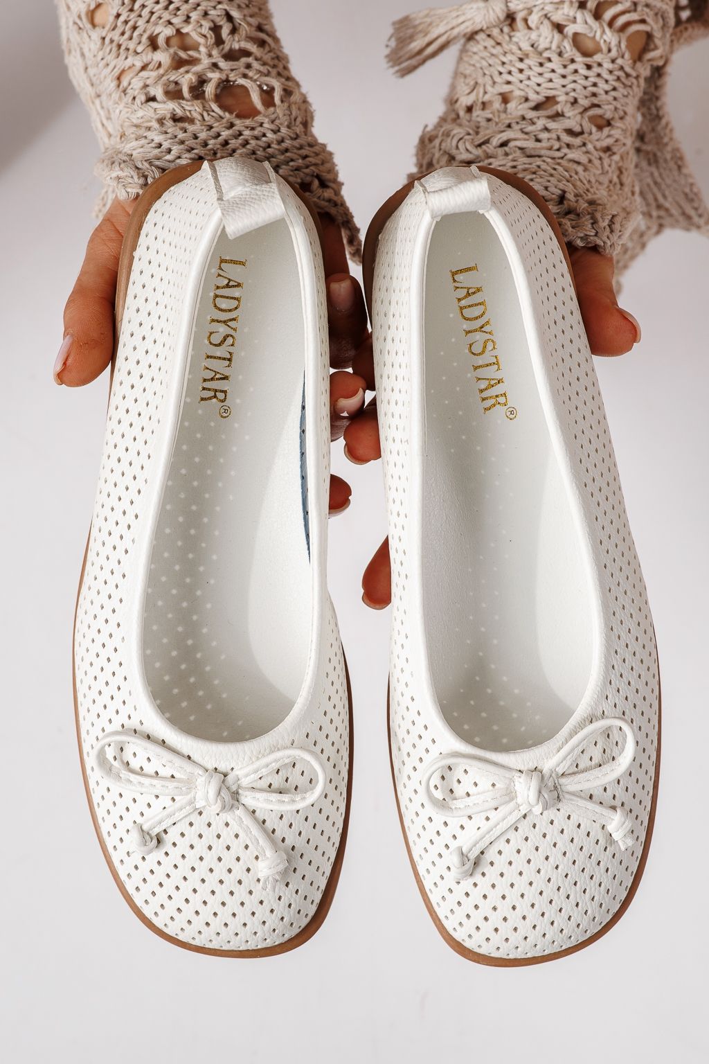 Balerini dama albi din piele ecologica Brielle #24888