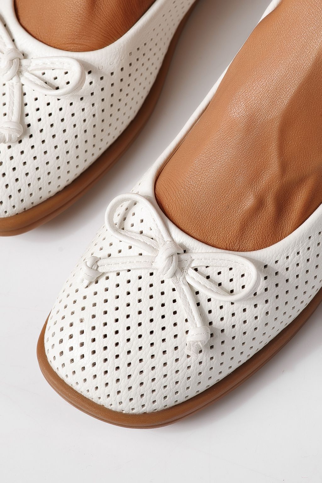 Balerini dama albi din piele ecologica Brielle #24888