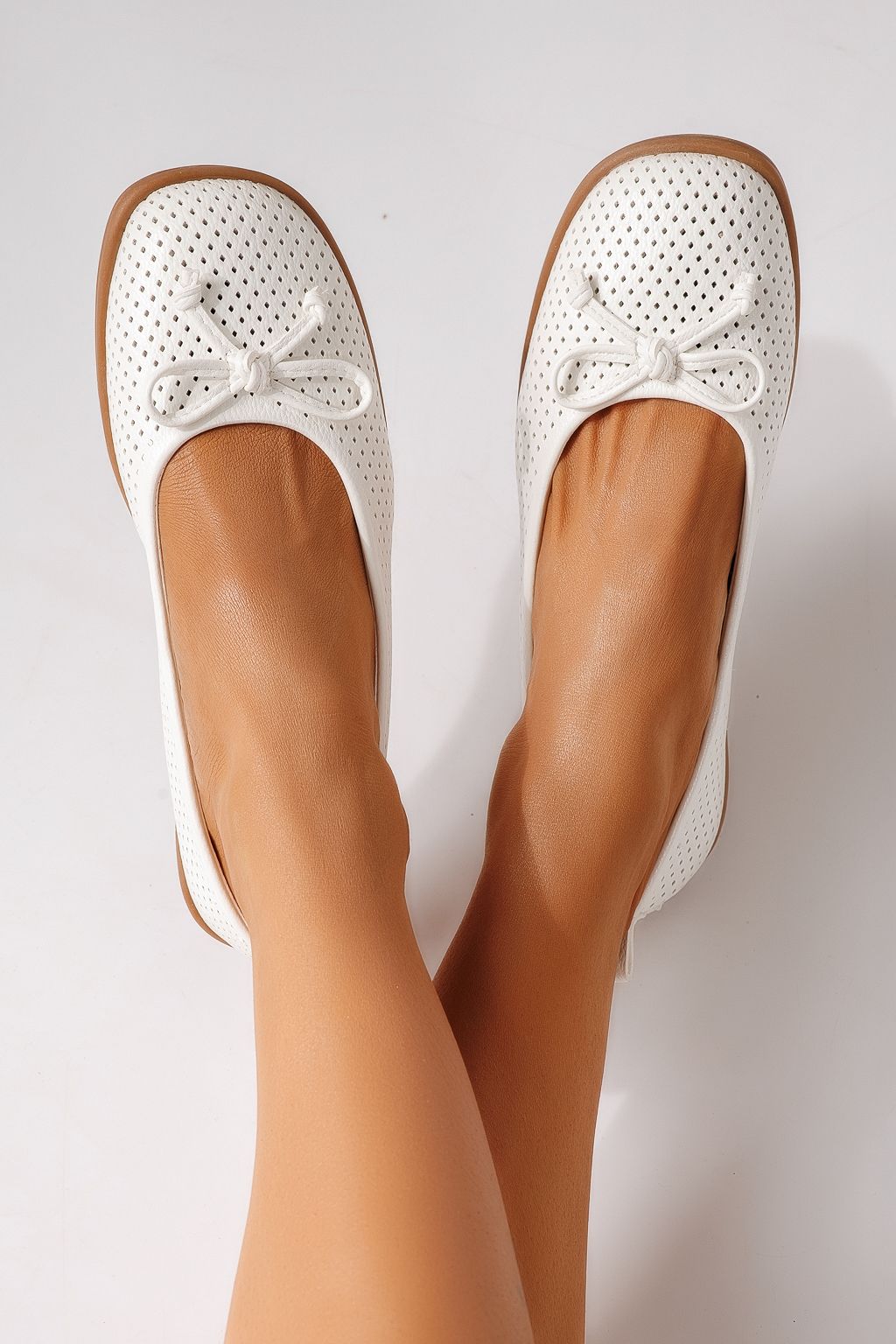 Balerini dama albi din piele ecologica Brielle #24888