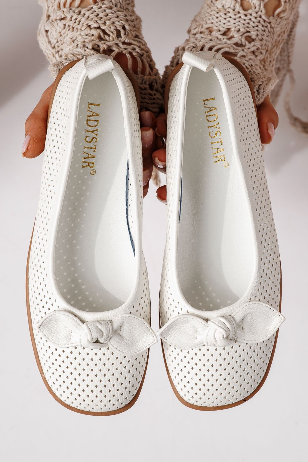 Balerini dama albi din piele ecologica Amaris #24876