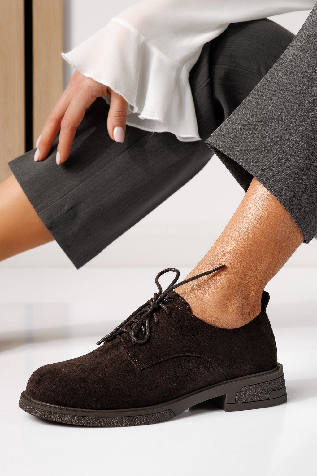 Pantofi casual dama maro din piele ecologica intoarsa Bellamy #24893