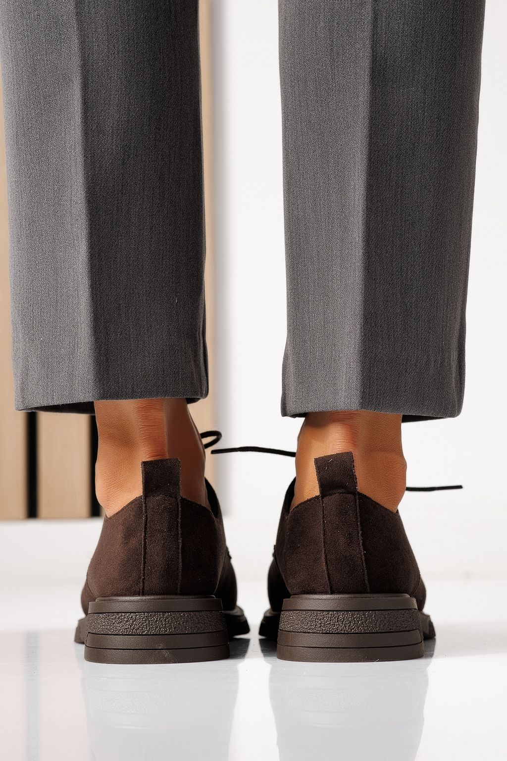 Pantofi casual dama maro din piele ecologica intoarsa Bellamy #24893