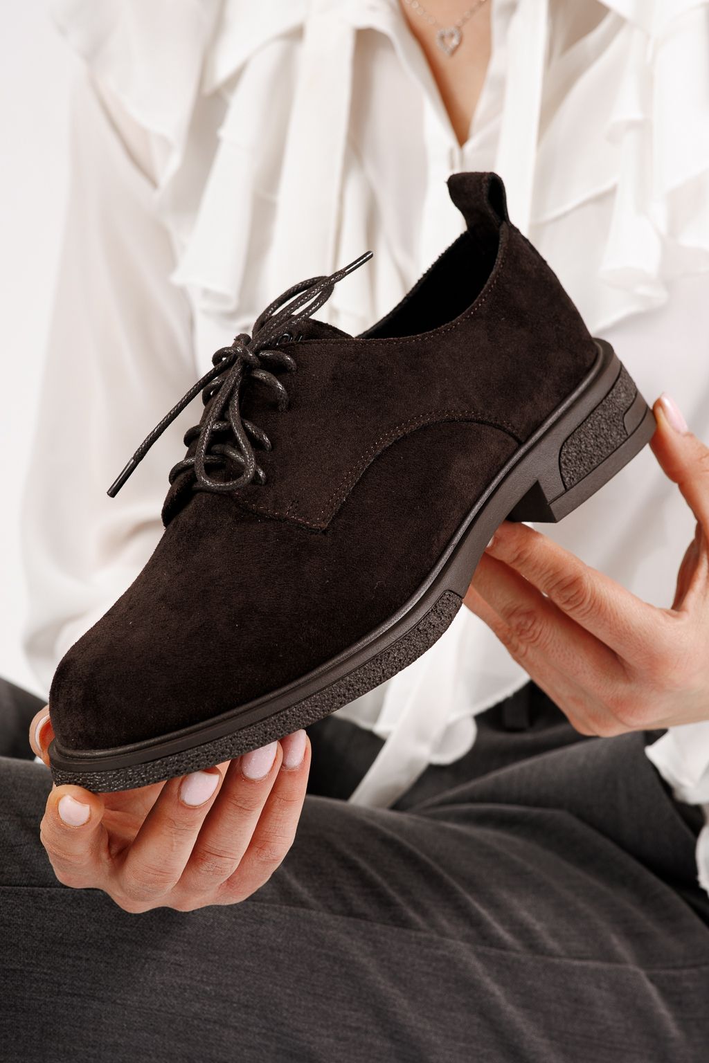 Pantofi casual dama maro din piele ecologica intoarsa Bellamy #24893