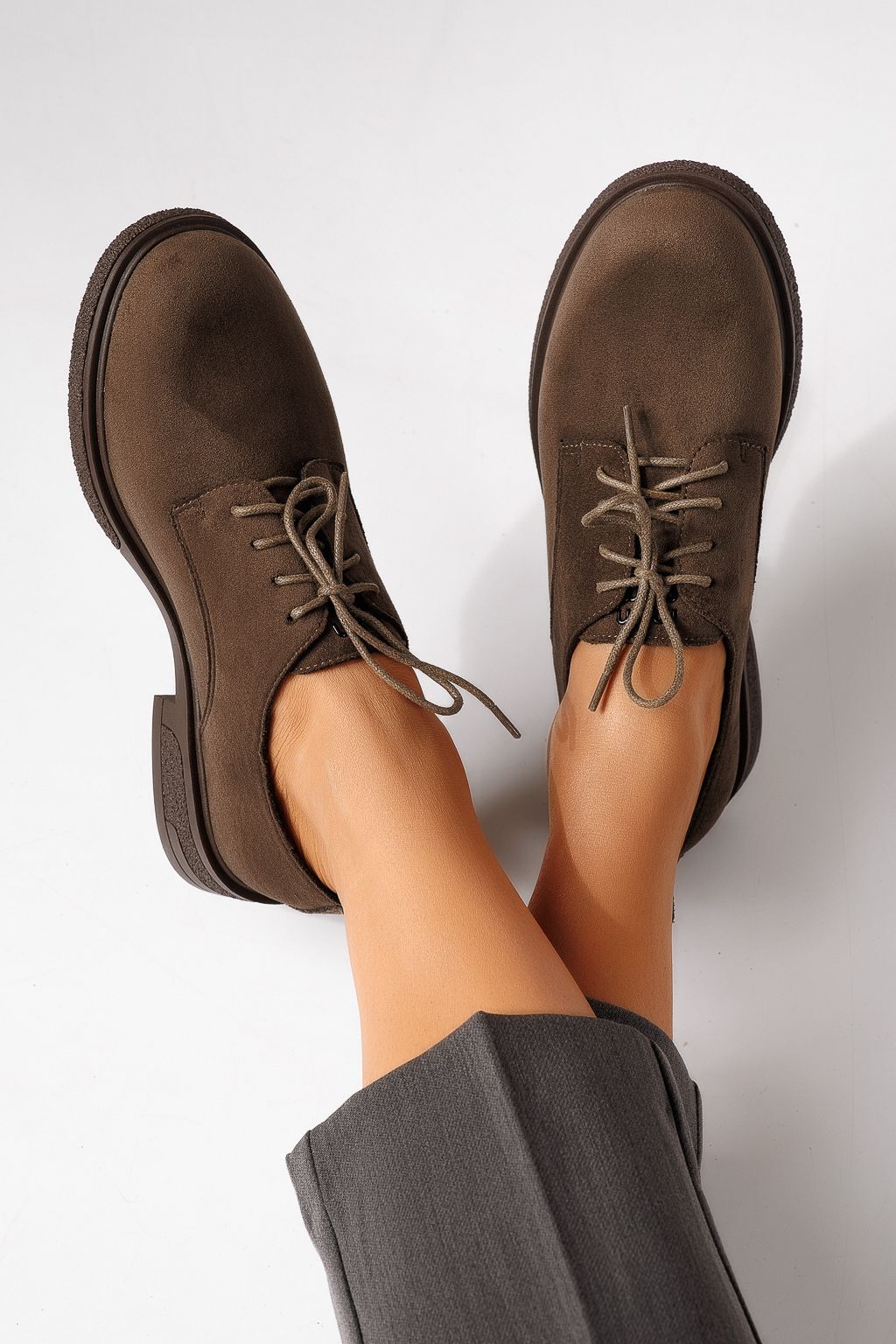 Pantofi casual dama verzi din piele ecologica intoarsa Bellamy #24890