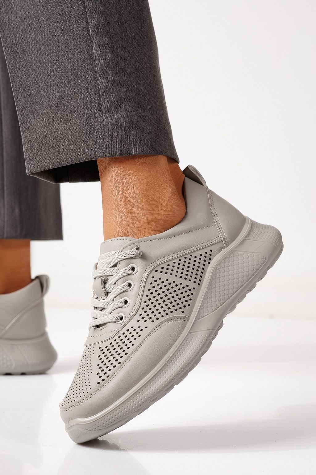 Pantofi casual dama gri din piele ecologica Catrina #24939