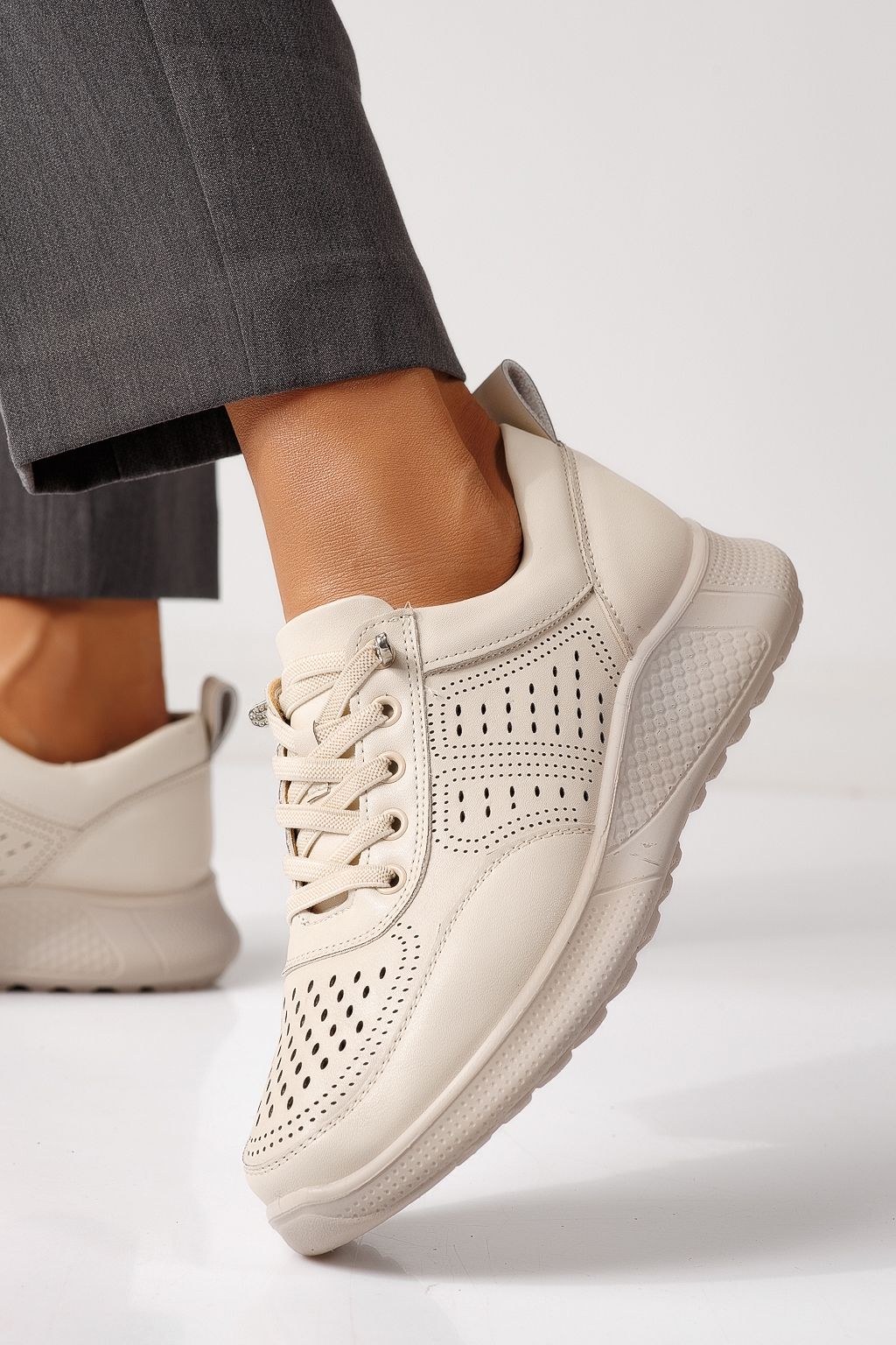 Pantofi casual dama bej din piele ecologica Bica #24937