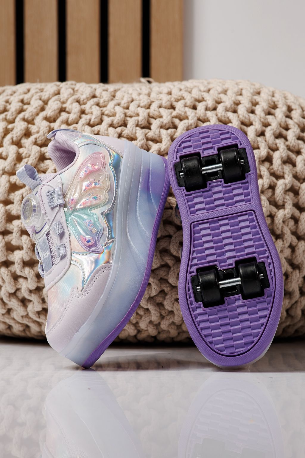 Adidasi cu role mov din material textil Helys3 #24868