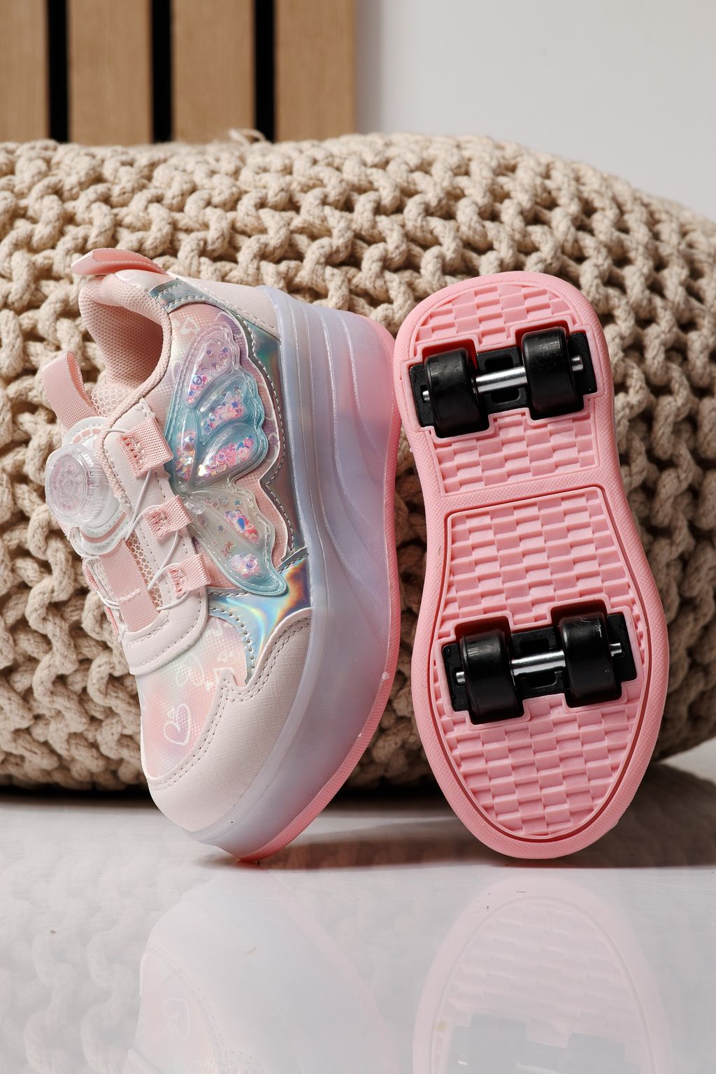 Adidasi cu role roz din material textil Helys3 #24869