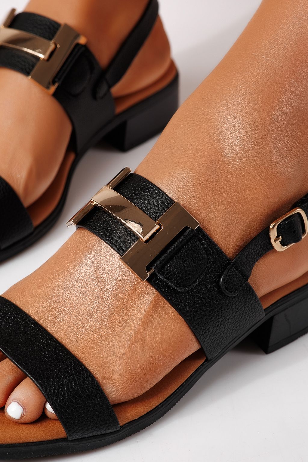 Sandale cu toc dama negre din piele ecologica Harper #24966