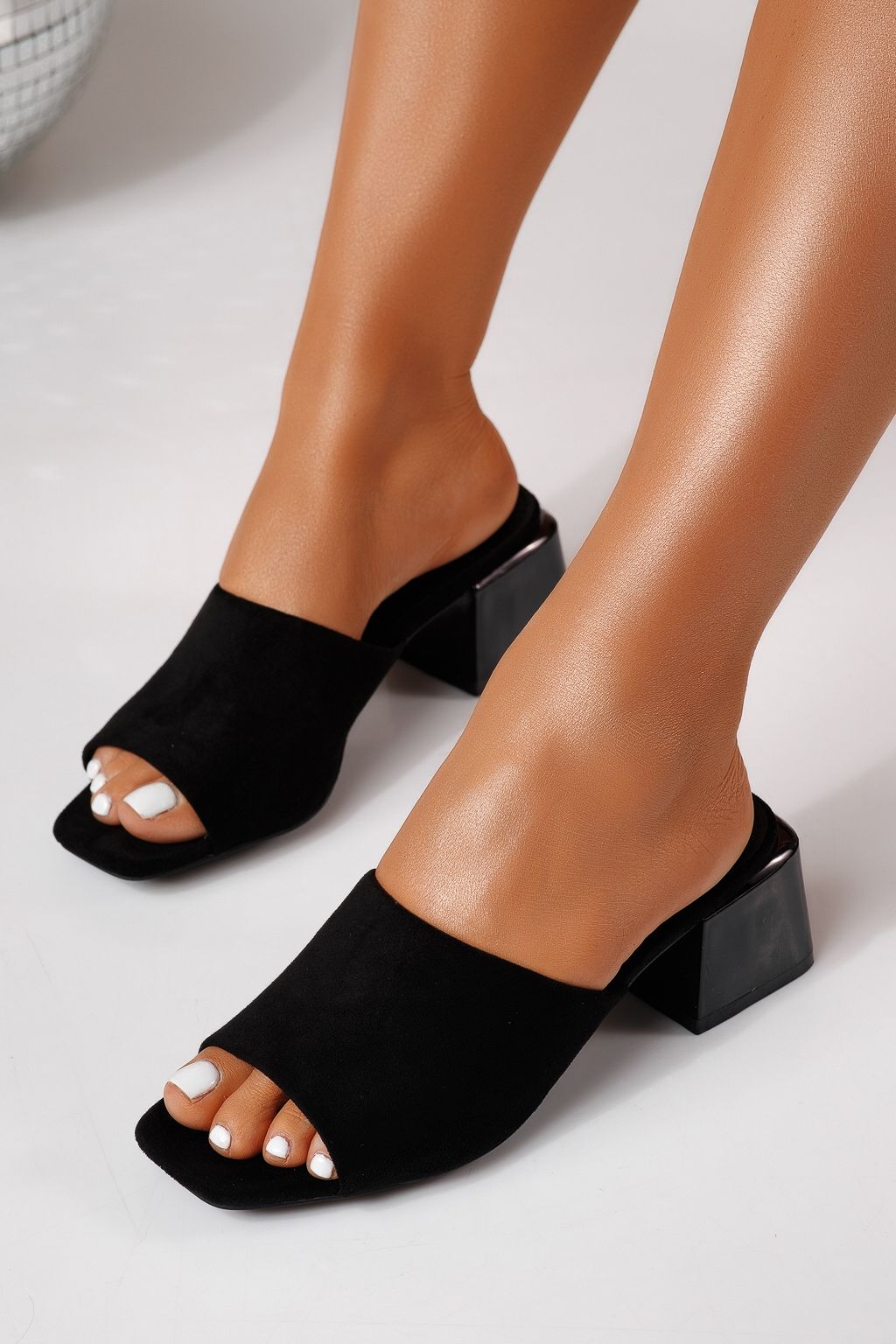 Papuci cu toc dama negri din piele ecologica intoarsa Thalira #24704