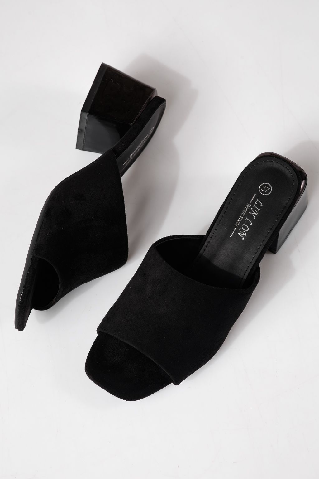 Papuci cu toc dama negri din piele ecologica intoarsa Thalira #24704