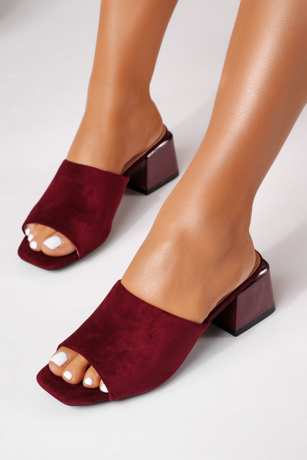 Papuci cu toc dama bordo din piele ecologica intoarsa Thalira #24705