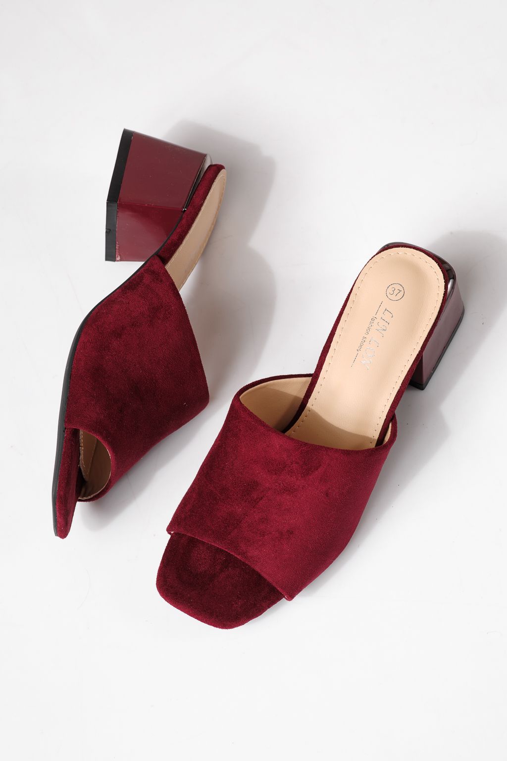 Papuci cu toc dama bordo din piele ecologica intoarsa Thalira #24705