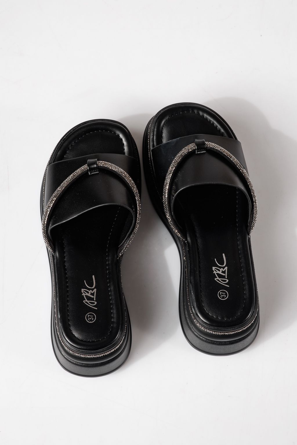 Papuci cu platforma dama negri din piele ecologica Belina #24748