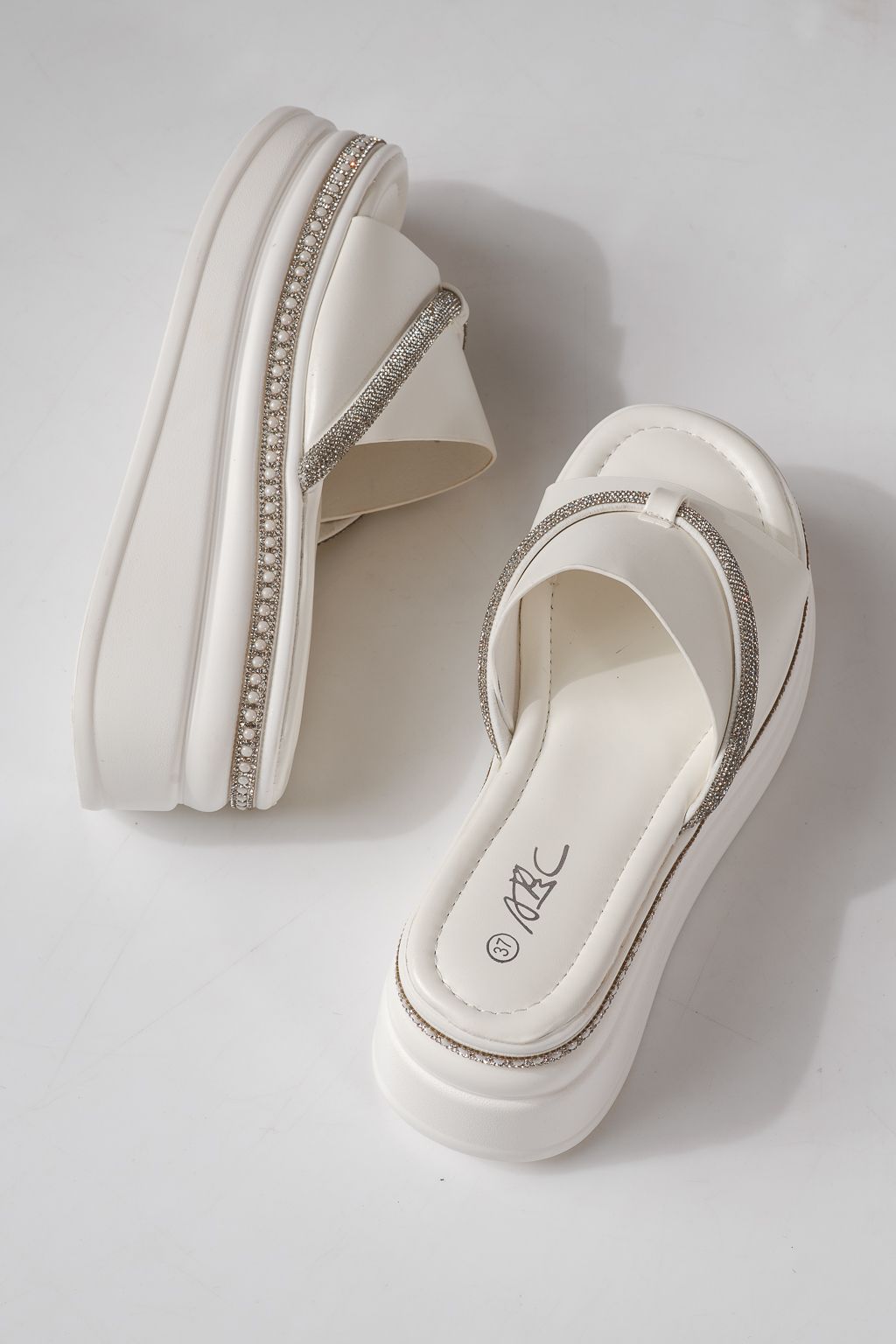 Papuci cu platforma dama albi din piele ecologica Belina #24749