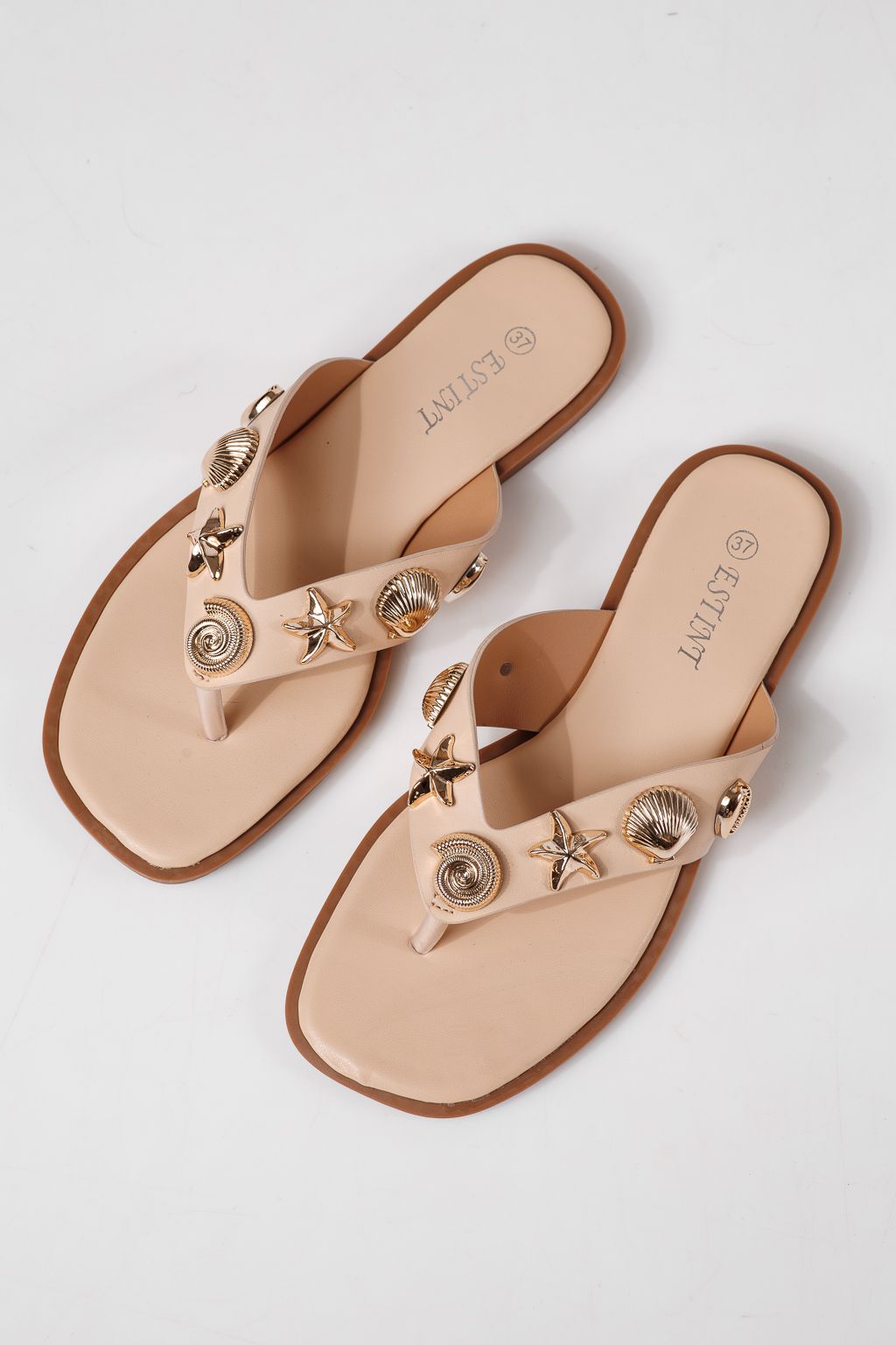 Papuci dama bej din piele ecologica Zelia #24801